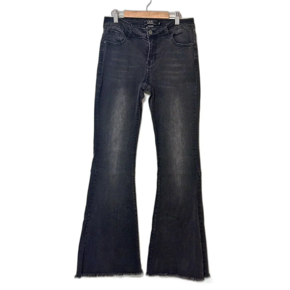 L&B Lucky And Blessed Viniage Women’s Size 8 Black Flare Jeans Y2K Raw Hem